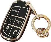 TAPAYICA for Jeep Key Fob Cover,Keychain, TPU Key Fob Shell Fit for Grand Cherokee Renegade Chrysler 200 300 Dodge RAM Durango Challenger Journey Dart Fiat (Black)