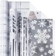 Christmas Wrapping Paper Mini Roll, Silver Metallic Foil Paper - Tree/Snowflake/