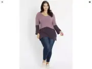 AUTOGRAPH Lavendar Colour Block Rib Knit V-Neck Jumper Plus Size XXL
