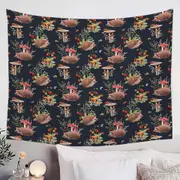 Cute Hedgehog in a Mushroom Garden Tapestry