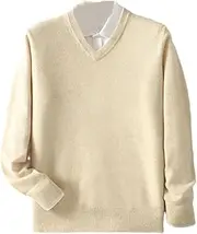 [Hamthuit] Men Long Sleeve Knitted Pullover Sweaters V Neck Pullover Slim Fit Knitted Pullover Casual Knitted Sweater