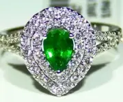 1.26CT 18K Gold Natural Round Cut Emerald Halo Diamond Vintage Engagement Ring