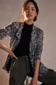 NWT ANTHROPOLOGIE by PORRIDGE CLOTHING Leigh Silver Sequin Blazer Size S