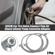 2Pcs 100cm Car Tire Inflator Hose Adapter with Air Release Chuck Lock Tire Valve