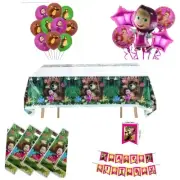 MASHA AND THE BIRTHDAY PARTY DECOR BUNDLE TABLECLOTH BANNER BALLOONS BAGS