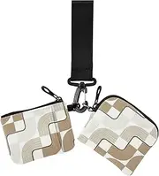 [Amooorous] Brown Casual Designer Geometric Women's Wallets Card Cases Thin Flat Zipper Wristlet Wallet with Wristlet Strap for Lady 2 Pcs, Brown Casual Designer Geometric, 1 size, Casual