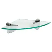 1x Floating Glass Bathroom Corner Shelf 20cm Clear/Chrome Shower Storage Rack