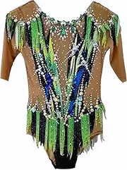 [JoyCan] Green rhythmic gymnastics suit Skin-tight garment with diamonds