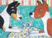 BASENJI Drinking a Martini Art Print 8x10 Dog Collectible Signed by Artist KSams