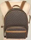 MICHAEL KORS BEX MEDIUM ZIP POCKET BROWN MK CANVAS LEATHER BACKPACK, SCHOOL BAG