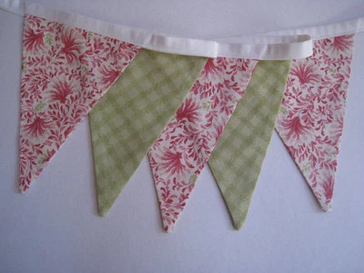 Bunting/flags Fabric Pink/Green floral Girl Present Gift Nursery Bedroom