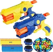 2 Pack Toy Foam Blaster Blaster Toy Gun Compatible with Nerf Bullets, 6 Auto-Dart Rotating Drum Soft Bullets Pistol, Children Christmas Birthday Boys and Girls 6 + Years Kids Old Indoor Outdoor Games