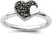 [JewelryWeb] 2.25mm 925 Sterling Silver Polished Stackable Marcasite Love Heart Ring Size 6-Stackable-Ring for Women