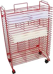 Art Drying Rack for Classroom,25 Shelves Red Metal Painting Storage Storage Rack,Suitable for Engineering Drawings Paintings Prints