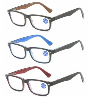 3 Pack Men Women's Business Retro Rectangular Adjustable Reading Glass +1.0~+6.0