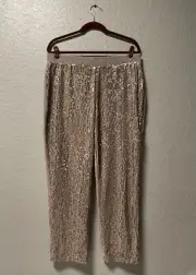 CHICO'S NWT Taupe Sequin Velvet Panne Tapered Ankle Pants Size 2.5 Petite