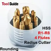 8PC Radius Milling Cutter Titanium HSS Formed End Mill Rounding Corner R1-R8
