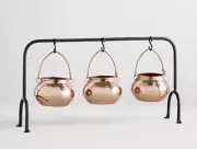 Pottery Barn TRIPLE COPPER CAULDRON CONDIMENT SET NEW IN BOX