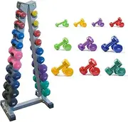 HCE 10 Pairs of .5kg to 8kg Vinyl Coated Dumbbells 76kg Set with Dumbbell Rack Organiser Equipment Pro Grade Weights Ideal for Home Gym Workout, CrossFit, MMA, Body Building, Power Weightlifting, Snatches, Squats, Lunges, Circuits Fitness Sports
