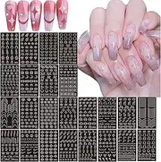 24 Sheets Airbrush Nail Stickers Nail Stencils,HOINCO Butterfly Flower Moon Star Heart Cross French Nail Decals Printing Template Stencil Tool DIY Nail Art Decorations