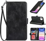 Cavor Luxury PU Leather Wallet for iPhone 11 Back Cover, for iPhone 11 6.1'' Case, Flip Folio Cover with [Kickstand Feature] [Card Slots Holder] [Wrist Strap Lanyard] [Magnetic Closure] [RFID Blocking] Shockproof Protective Phone Case for iPhone11-Black