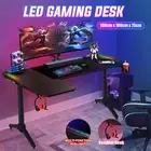 Firm L-XXL Gaming Desk 120cm/160cm PC Computer LED Lights Carbon Fiber Black RGB