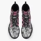Alice in Wonderland Pink Vegan Leather Boots Black & White Tea Time Mad Hatter