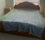 Queen Size Bedsheet / Draping Shawl, Grey with Silver embroidery, 140W*200L cm