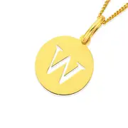 9ct Gold Initial 'w' Serif Style Round Disc Pendant