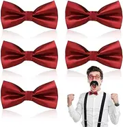 [TUONYIS] 5 PCs Men's Bow Tie, Adjustable Red Bowtie, Red Tie for Men, Solid Color Bowtie Pre-Tied, Formal Classic Satin Pre-Tied Bow Tie, Tux Wedding Bowtie, for Cocktail Hen Party Costume Fancy Dress