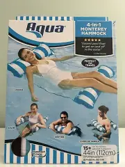 Aqua Inflatable Monterey 4-In-1 water Hammock Pool, Blue & White Multi Stripe