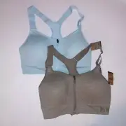 Set of 2 Victoria Secret PINK Sports Bras XS Blue Green Lightly Lined Front Clos