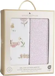 Living Textiles Organic Cot Fitted Sheet 2 Pack - Whimsical Wonderland,Premium Fabric for Baby's Best Comfort, Super Soft Baby Quilt for Crib Bed, Stroller,Cot,Travel,Kids, Moisture Resistant