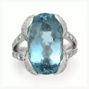 Beautiful Oval Shape Aqua Lab Created Aquamarine Women's Fine Collection Ring