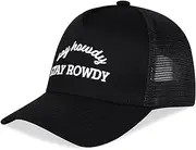 [MEJORMEN] Oversize XXL 2 Tone Vintage Canvas Snapback Cap for Men & Women with Big Heads Adjustable Trendy Trucker Hat, Say Howdy Stay Rowdy - Black, Medium-Large