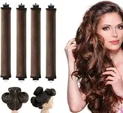4Pcs Heatless Hair Curler Set with Hook - Flexi Rods for Overnight Curls & Blowout, No Heat Curling Rods for All Hair Types, Soft Headband Hair Rollers for Natural Waves (Brown)