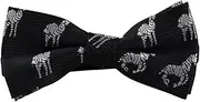 [Zasel] Boys Black With Silver Zebras Patterned Cotton Bow Tie Black, Silver