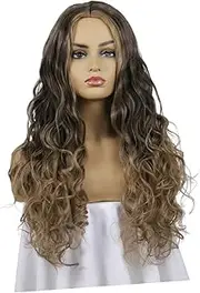 Baluue Wig Black Brown Long Curly Lace Front Wig Realistic Women's Hair Wig for Party Cosplay Daily Use