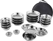 YueShengYCHUANG Stainless Steel Plates and Bowls, Camping Set, Camping Cutlery Set, Reusable Portable Camping Utensils for Party, Barbecue, Backpacking