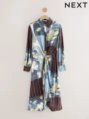 Light Blue Floral Twist Front Maxi Shirt Dress (F13530) | $122