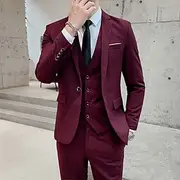 Black White Burgundy Men's Wedding Party/Evening Suits Solid Colored 3 Piece Formal Standard Fit Single Breasted One-button