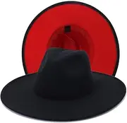 [QUUPY] Universal Fedora Hats with Belt Retro Elegant Wide Brim Hat Jazz Hats Double Sided Color Panama Cap for Dancing Weddings Stage Performance Party Show Daily Use, R, felt