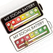 [beidaiby] 2 Pcs Social Battery Pin,my Social Battery Badge with Sliding Adjustable,Cute Good Omens Enamel Pin for 7 Days a Week,Funny Expression Pins Brooch Badge,for Friends,Family and Introverts, Metal