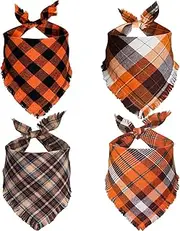 STMK Thanksgiving Day Dog Bandanas, 4 Pack Fall Dog Bandana Scarf with Tassels Edges for Holiday Fall Thanksgiving Day Dog Puppy Costume (Plaid)