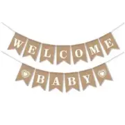 Welcome Baby Burlap Bunting Banner Swallowtail Flag Handwriting Baby Shower B...