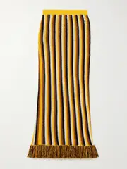 [ESCVDO] ESCVDO - Misti Fringed Striped Crocheted Cotton Maxi Skirt - Yellow - medium medium Yellow