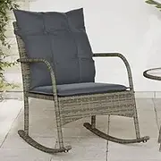 Outdoor Rocking Chair, Grey Poly Rattan Chairs, Garden Furniture for Patio, Lounge, Deck, Comfortable Wicker Chair with Cushions for Balcony & Garden, Relaxing Rocker