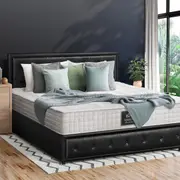 Oikiture Bed Frame Double Size Gas Lift Storage Mattress Base Black Leather