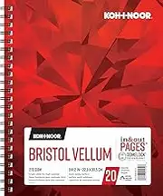 Koh-I-Noor 9" x 12" Bristol Vellum Bright White Paper Pad with in and Out Pages, 270 GSM, Side Wire-Bound, 20 Sheets per Pad (26170401013)