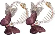 2Pcs Rhinestone Butterflies Hair Bun Holders Elegant Bun Clips for Hair Stylish Ponytail Holder with Pearls for Daily Wear
